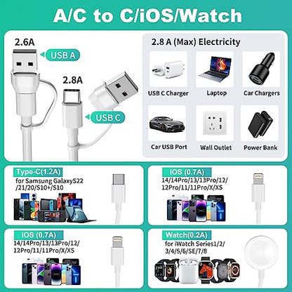 4 in 2 Apple Watch Charger, USB C Apple Charger Cable for iPhone 17, Magnetic Charging Cord for iWatch Series SE/8/7/6/5/4/3/2 - Wireless Travel i-Watch Charger AirPods&iPad-6FT - style: i/i/c/w