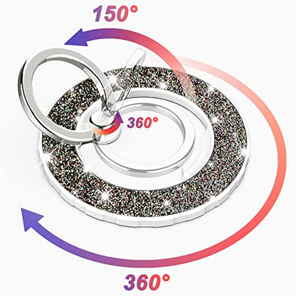 Magnetic Phone Ring Holder for magsafe, Glitter Magnetic Grip Compatible with iPhone 17 16 15 14 13 12 Pro max,Pro,Plus,Mini Mag Safe Pixel 10 Series,Adjustable Kickstand,Starlight - color: Glitter Starlight
