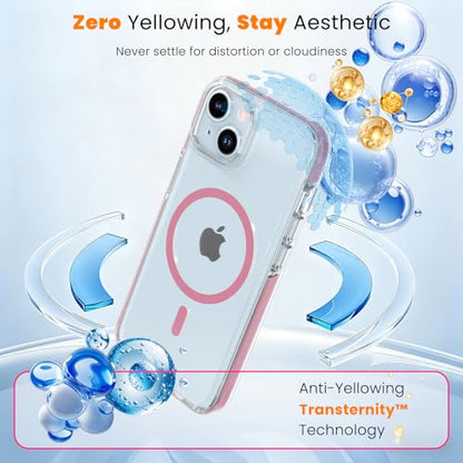 DEERLAMN Magnetic Clear Case for iPhone 13/iPhone 14 6.1-Inch, [Compatible with Magsafe][Anti-Yellowing] Transparent Slim Shockproof Protective Phone Cover, Pink - color: Pink, size: iPhone 13/14-6.1 Inch