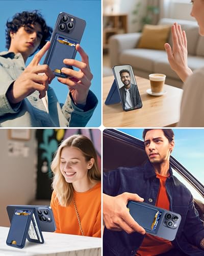 For Magsafe Wallet Stand, 6 Cards Holder, RFID Blocking | Strongest Magnetic Wallet for iPhone 17/16/15/14/13/12 Series, Magnetic Card Holder, ID Window, Vegan Leather, Navy Blue - color: Navy Blue