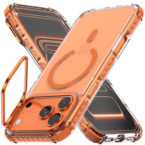 Nvollnoe for iPhone 17 Pro Max Case Compatible with MagSafe Military Grade Shockproof Heavy Duty Protective Adjustable Kickstand Ultra Clear Magnetic Phone Case for iPhone 17 Pro Max(Orange) - color: Clear-Orange, size: For Iphone 17 Pro Max-6.9"(3 Lens)