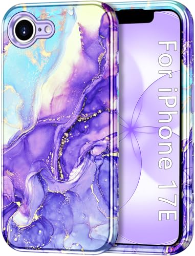 Btscase Compatible with iPhone 17e Case 6.1 Inch 2026,Marble Pattern 3 in 1 Heavy Duty Shockproof Full Body Rugged Hard PC+Soft Silicone Drop Protective Women Girl Phone Cases, Cobalt Violet - color: Cobalt Violet, size: iPhone 17e