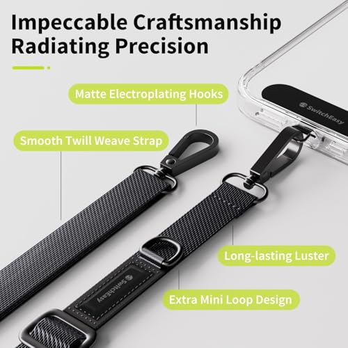 SWITCHEASY 20mm Adjustable Crossbody Phone Strap Compatible with Most Phones, Anti-Theft & Ant-Drop, Hands Free for Phone Lanyard Crossbody with Strap Card Phone Tether Tab - EasyStrap (Dark Black) - color: Dark Black, size: 20mm