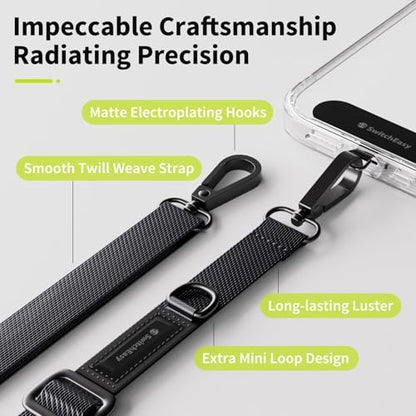 SWITCHEASY 20mm Adjustable Crossbody Phone Strap Compatible with Most Phones, Anti-Theft & Ant-Drop, Hands Free for Phone Lanyard Crossbody with Strap Card Phone Tether Tab - EasyStrap (Dark Black) - color: Dark Black, size: 20mm