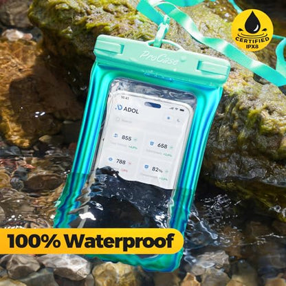 ProCase 2 Pack Floating Waterproof Phone Pouch, IPX8 Dry Bag for 7" Phones | Fits iPhone 17/16/15/14, Galaxy S24/S23 & Pixel 8/7. Touchscreen Waterproof Pouch for Swimming, Diving & Snow -Whitegreen - color: White/Green