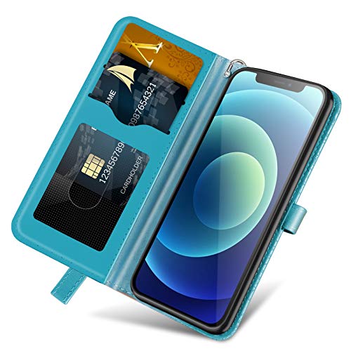 Wallet Case for iPhone 12 Mini 5.4" with Card Holder,PU Leather Flip Folio Shell Wrist Strap Stand Function Magnetic Closure Phone Cover fits iPhone 12 Mini 5G 5.4 inchTurquoise - color: Turquoise, size: iPhone 12 Mini 5G (5.4 inch)