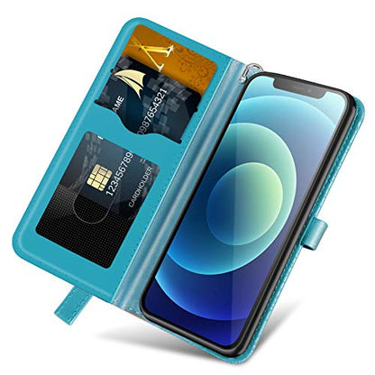 Wallet Case for iPhone 12 Mini 5.4" with Card Holder,PU Leather Flip Folio Shell Wrist Strap Stand Function Magnetic Closure Phone Cover fits iPhone 12 Mini 5G 5.4 inchTurquoise - color: Turquoise, size: iPhone 12 Mini 5G (5.4 inch)