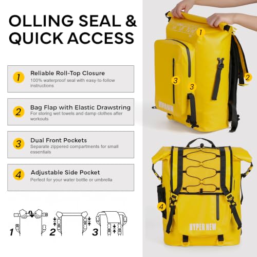 Waterproof Dry Bag Backpack 30L,Dry Backpack for Men Women Adults Teens, Kayaking Boating Hiking Camping Rafting Fishing Travel Outdoor Enthusiasts - color: Yellow