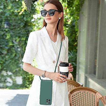Crossbody Lanyard Strap Case for iPhone 14 Pro Max, Neck Cross Body, Adjustable Holder Removable, Drop Protection Shockproof,Hands-Free Silicone Case 6.7 inch,150 cm Strap, iP14PM-Pine Green - color: Pine Green