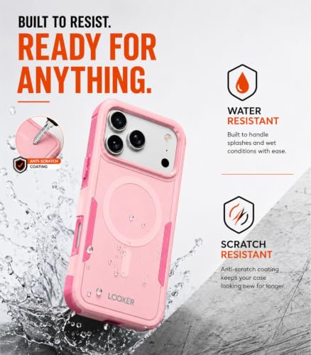 LOOXER® Heavy Duty Rugged Magnetic Case for iPhone 17 Pro (6.3”) | Military Grade Shockproof Protection,MagSafe Compatible+ Tempered Glass Included (Pink,17 Pro) - color: Pink, size: 17 Pro
