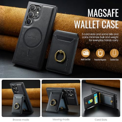 for Samsung Galaxy S26 Ultra 2 in 1 Detachable Card Bag Wallet Case Durable Leather Wallets Magnetic Card Holder 4 Card Slots Ring Stand RFID Blocking Black - color: Black, size: Samsung Galaxy S26 Ultra