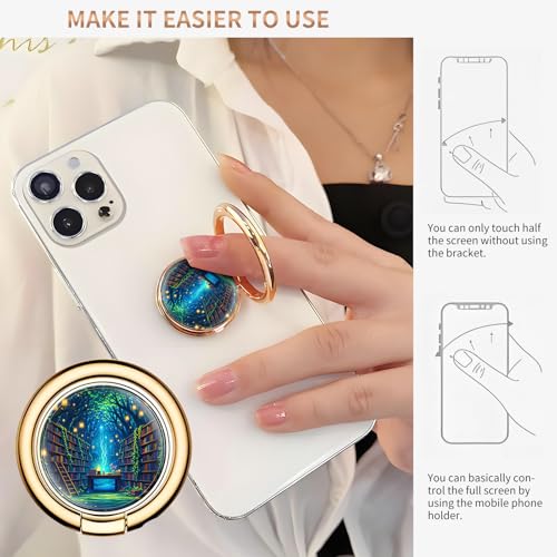 Cell Phone Ring Holder, Cute Metal Phone Grip Stand Finger Ring Kickstand, Flexible 360°Rotation Phone Tablet Case Accessories Compatible with Most Phones Forest Book Shelf - color: Forest Book Shelf
