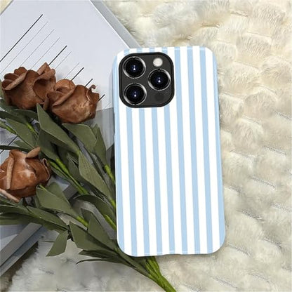 Compatible with iPhone 13 Pro Max Case,Glossy 2-in-1 Sleek All-Inclusive Dual-Layer Material Soft TPU + PC Back for Blue Stripes Geometric Pastel Summer Beach - color: Blue Stripes Geometric Pastel Summer Beach-Glossy, size: iPhone 13 Pro Max