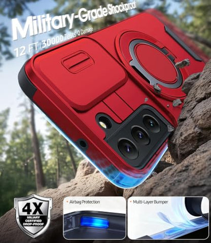JAME for Samsung Galaxy S22 Case with Ring Stand & Slide Camera Cover Red - color: Red, size: Galaxy S22
