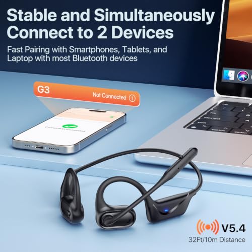 Open Ear Headphones with Mic, 29g Bluetooth Headset, Air Conduction Headphones with Dual Device Connection & Mute, Wireless Headset with Mic for Work, Driving, Office, Workout, Black - color: Black