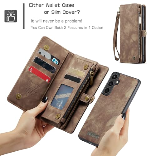 Samsung Galaxy S23 FE Wallet Case,Zipper Folio Leather Case Wallet with Card Holder Strap Wristlet Detachable Magnetic Protective Case for Samsung Galaxy S23 FE 5G 6.4 Inch(Coffee) - color: Brown, size: S23 FE 5G 6.4 Inch