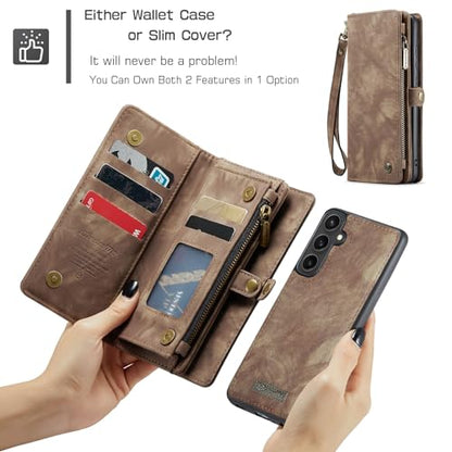 Samsung Galaxy S23 FE Wallet Case,Zipper Folio Leather Case Wallet with Card Holder Strap Wristlet Detachable Magnetic Protective Case for Samsung Galaxy S23 FE 5G 6.4 Inch(Coffee) - color: Brown, size: S23 FE 5G 6.4 Inch