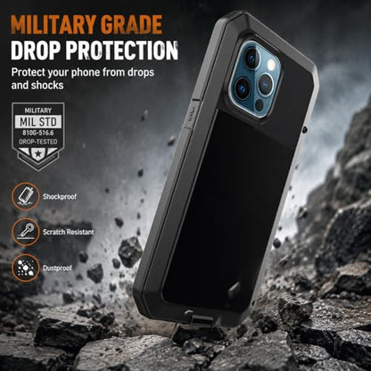 for iPhone 13 Case, 360 Full Body Protective Cover Heavy Duty Shockproof Tough Armour Aluminum Metal Case with Silicone Built-in Screen Protector for Apple iPhone 13 6.1 Inch - Black - color: Black