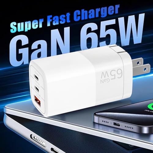 65W GaN Fast Charger, 3-Port USB C PD Power Adapter