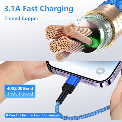 9FT USB A to Lightning Cable Compatible with iPhone 14/14 Pro/14 Pro Max - color: Blue