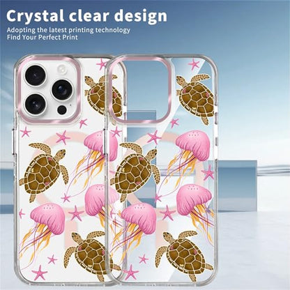 VisEnt Clear Case for iPhone 15 Pro, Magnetic Phone Case, Transparent Slim Cover, Military Grade Protection, Shockproof, Anti-Yellowing, Scratch Resistant, Pink Jellyfish Sea Turtle - color: Pink Jellyfish Sea Turtle, size: Iphone 15 Pro
