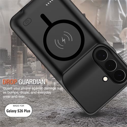 Wireless Charging Case for Galaxy S26 Plus, Upgraded 12000mAh Rechargeable Portable Charging Case Compatible with Galaxy S26 Plus (6.7 inch) with Carplay Extended Battery Pack Charger Case (Black) - size: Galaxy S26 Plus -12000mAh