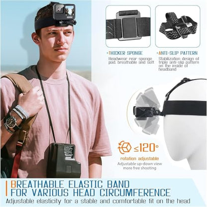 Head-Mounted Mobile Phone Holder,First-Person View Video Outdoor Live Shooting Bracket with Phone Clip(4"-7") for iPhone Samsung Smartphones and GoPro Insta360 Sony DJI Action Camera Head Mount Strap