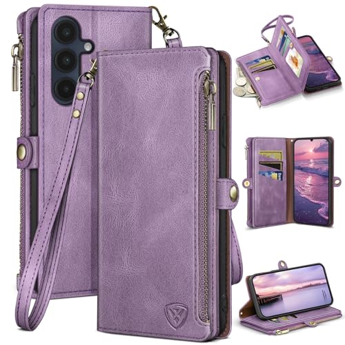 XcaseBar Compatible with Samsung Galaxy A16 5G Wallet case with Zipper Credit Card Holder【RFID Blocking】,Flip Folio Book PU Leather Phone case Shockproof Cover Women Men for A16 case Lilac Purple - color: Lilac Purple