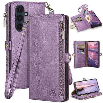 XcaseBar Compatible with Samsung Galaxy A16 5G Wallet case with Zipper Credit Card Holder【RFID Blocking】,Flip Folio Book PU Leather Phone case Shockproof Cover Women Men for A16 case Lilac Purple - color: Lilac Purple