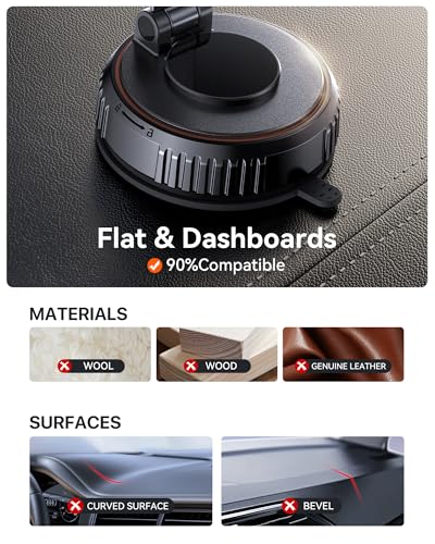 Miracase for MagSafe Car Mount[3800gf Strong Magnet & 90+LBS Suction Base]Magnetic Phone Holders for Your Car, 360° Adjustable Dashboard &Windshield Mount with Adhesive Suction Cup for All Smartphones - color: Carbon Black