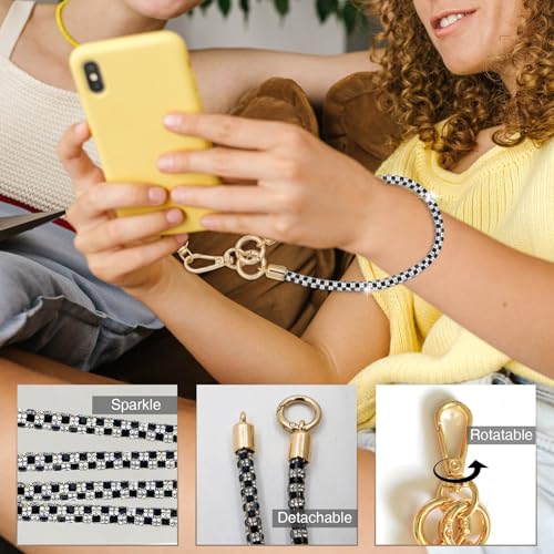 Phone Lanyard Crystal Phone Strap Crossbody, Black White - color: Black White