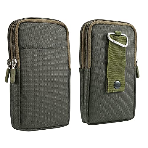 Multifunction Dual Phone Holster Men, Nylon Cell Phone Case Holder Mens Belt Pouch Loop/Clip, Smartphone Belt Wallet Purse 2 Zipper Pockets Compatible with iPhone 14 Pro Max Case 13 Pro Max, Black - color: Green