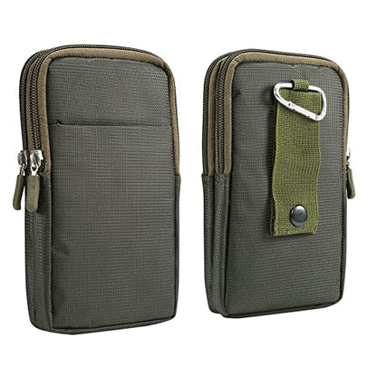 Multifunction Dual Phone Holster Men, Nylon Cell Phone Case Holder Mens Belt Pouch Loop/Clip, Smartphone Belt Wallet Purse 2 Zipper Pockets Compatible with iPhone 14 Pro Max Case 13 Pro Max, Black - color: Green