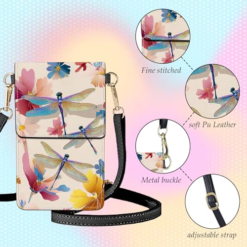 Small Crossbody Bags for Women Touchscreen Cell Phone Bag Cross Body Purses with adjustable Strap,Gifts For Teenage Girls - color: Dragonflies with Rainbow Wings