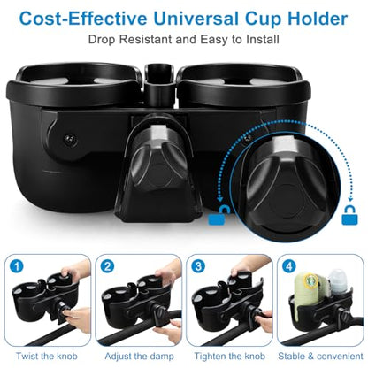 Accmor Stroller Cup Holder with Phone Holder, Bike Cup Holder, Universal Cup Holder for Uppababy Nuna Strollers, 2-in-1 Drinks Holder for Walker, Wheelchair, Scooter - color: Double Holder-Other Shape