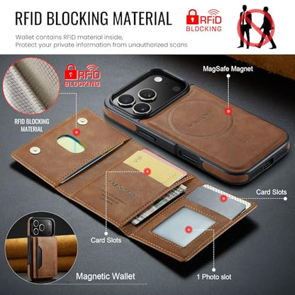 K2 2 in 1 Detachable Magnetic Phone Cases Compatible with iPhone 17 Pro Case with Card Holder RFID Blocking, Compatible with Magsafe Wallet, Leather 6.3'' (Brown, iPhone 17 Pro) - color: Brown, size: iPhone 17 Pro