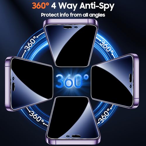 UniqueMe 2Packs Compatible with iPhone 14 Pro Max Privacy Screen Protector - 360°Anti-Spy 4way Tempered Glass Screen Protector 14 ProMax Zero Bubble Case Friendly [Automatic Dust Removal