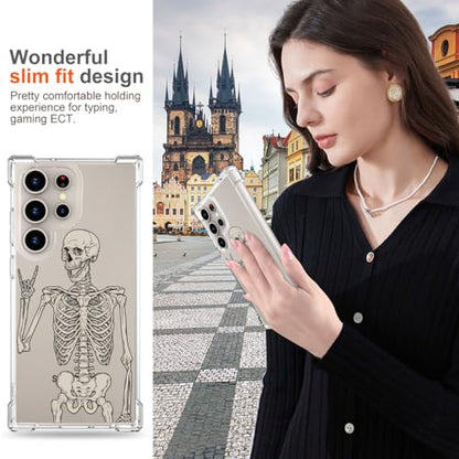 Hungo Galaxy S24 Ultra Case Skull Skeleton Cute Clear with Design, Girly for Women Girls Floral Transparent Case Compatible with Samsung Galaxy S24 Ultra Skull Skeleton - color: Skull