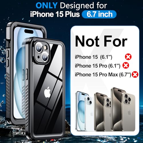 MOZOTER for iPhone 15 Plus Case Waterproof with Clear Sound | [IPX8 Underwater Case][Full Body Shockproof & Dropproof]Built-in Screen Protector for iPhone 15 Plus 6.7 inch-Black - size: For iPhone 15 Plus-6.7"
