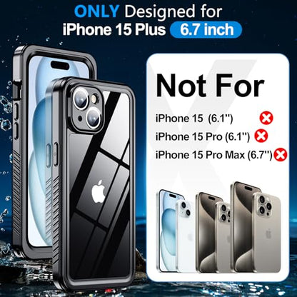 MOZOTER for iPhone 15 Plus Case Waterproof with Clear Sound | [IPX8 Underwater Case][Full Body Shockproof & Dropproof]Built-in Screen Protector for iPhone 15 Plus 6.7 inch-Black - size: For iPhone 15 Plus-6.7"