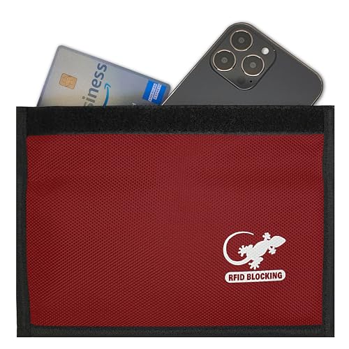 Gecko Travel Tech Faraday Bag Anti-Tracking GPS RFID Car Key Signal Blocker Wallet Shielding Pouch Protective Case for Cell Phone Car Key FOB, Data Privacy, Electronic Device Security (RED - NYLON) - color: RED - NYLON