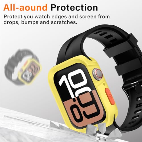 Amizee Rugged Case Compatible with Apple Watch Case Series 11/10 42mm, Soft TPU Shockproof Bumper Drop Proof Protective Cover Compatible with iWatch - Yellow - color: Yellow, size: 42 mm