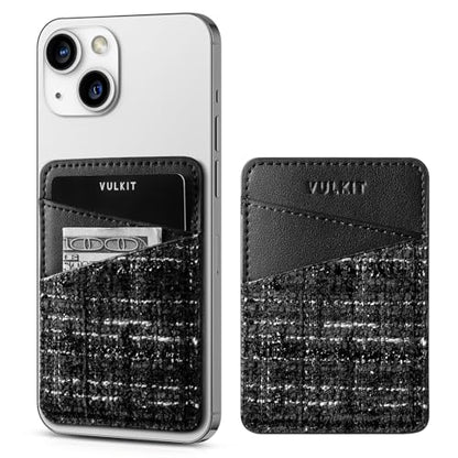 VULKIT Phone Card Holder Wallet Leather Adhesive Pocket RFID Blocking Credit Card Sleeves Stick Back of Phone Smartphones - color: Tweed Black
