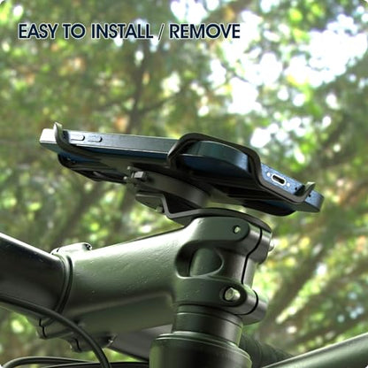 Bike Stem Phone Mount with Shockproof Silicone Grip – Quick-Lock Aluminum Out-Front Holder with Quad Safety Buckles & Elastic Strap, Fits 4.0”–6.7” Phones – Secure Fit for Road & Urban Rides - style: 【4-Buckle Style】Handlebar Mount + Silicone Adapter - Bl