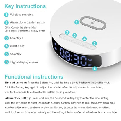 25W Max Fast Wireless Charger with Alarm Clock,Wireless Charging Pad - color: White pad