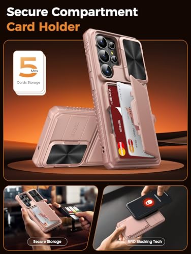 Vihibii for Samsung Galaxy S26 Ultra Case, 2X Screen Protector, Rose Gold | Card Holder (4 Cards), 9H Hardness, RFID Blocking, Slide Lens Cover, Military-Grade Drop Protection Wallet Case, Rose Gold - color: Rose Gold-SP
