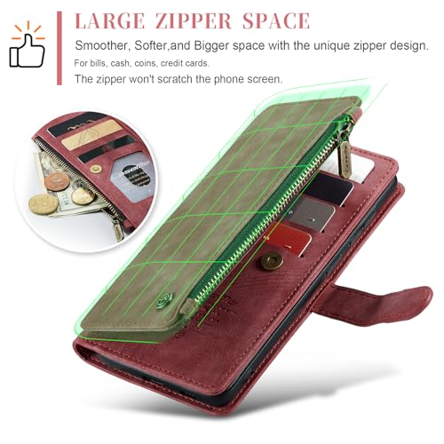 Samsung Galaxy S24+ Plus 5G Wallet Case with Card Holder Kickstand Magnetic Zipper Pocket Lanyard Strap Wristlet,Leather Flip Case Wallet for Samsung Galaxy S24+ Plus 5G 6.7 Inch (Red) - color: Red, size: S24+ Plus 6.7 Inch