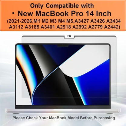 Privacy Screen for MacBook Pro 14 Inch 2021-2026 M5/ M4 /M4 Pro /M4 Max /M3 /M3 Pro /M3 Max /M2 Pro /M2 Max /M1 Pro /M1 Max, Magnetic Removable Anti Blue Light Glare Screen Protector - size: 14 Inch (MacBook Pro 2021-2026)
