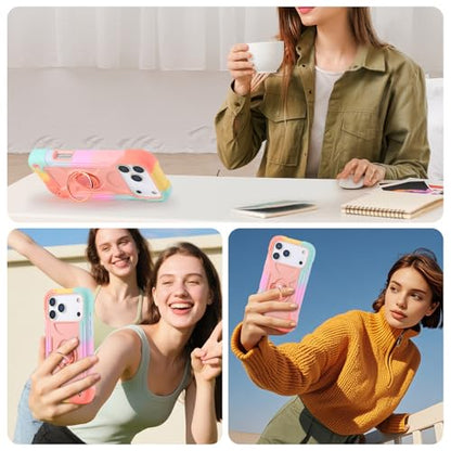 MARKILL Compatible with iPhone 17 Pro Max Case 6.9 Inch with Ring Stand, Heavy-Duty Military Grade Shockproof Phone Kids Cover for iPhone 17 Pro Max - color: Rainbow Pink, size: iPhone 17 Pro Max 6.9"