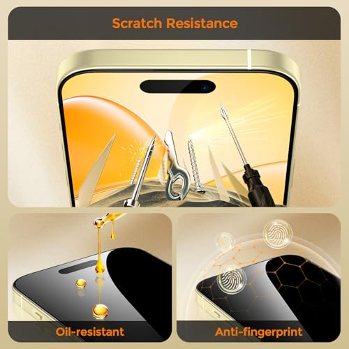 UNBREAKcable Privacy Screen Protector for iPhone 15, Full Coverage Shatterproof Tempered Glass [True 28°Anti Spy] [9H Hardness] [Easy Installation Frame] 2-Pack Private Screen for iPhone 15 - size: iPhone 15
